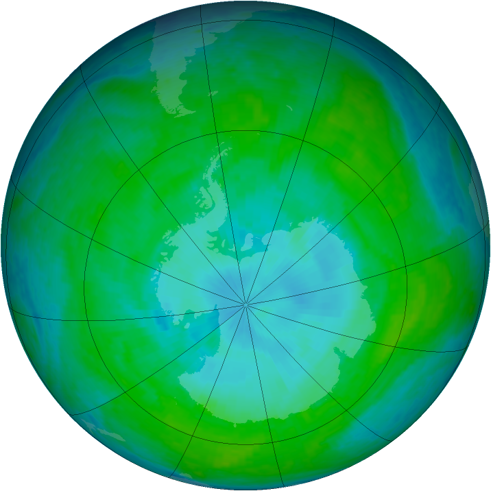 Antarctic ozone map for 04 January 2004